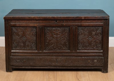 Lot 513 - An antique oak chest or coffer