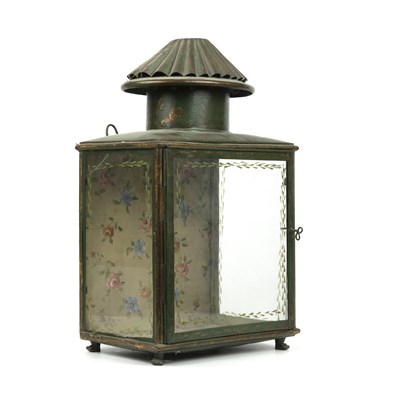 Lot 222 - A 19th century toleware lantern with original...