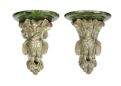 Lot 223 - A pair of antique painted and carved wooden...