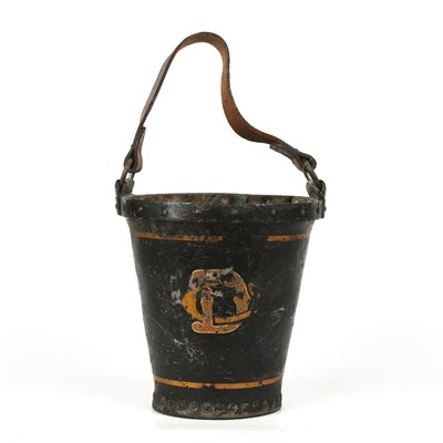 Lot 225 - A 19th century painted leather fire bucket...