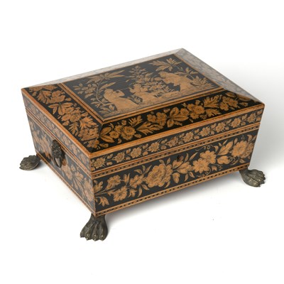 Lot 229 - A Regency satinwood penwork sewing box...