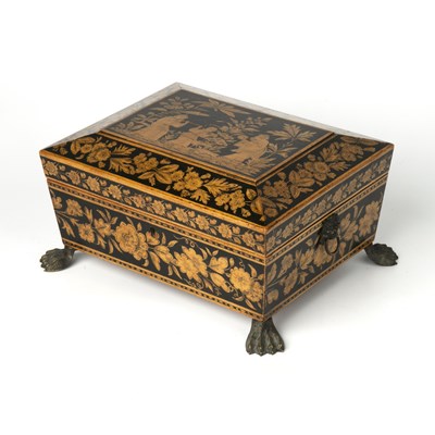 Lot 229 - A Regency satinwood penwork sewing box...
