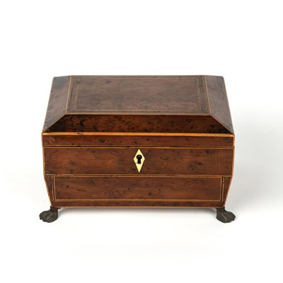 Lot 230 - A George III burr yew wood sewing box with...