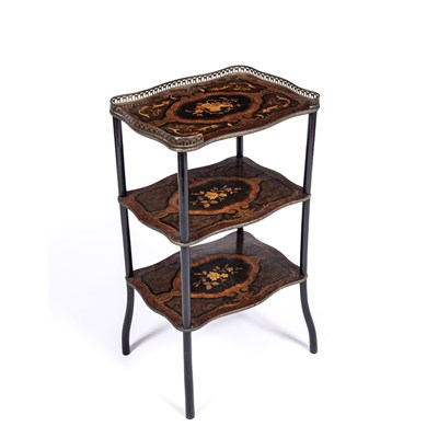 Lot 293 - A 19th century French marquetry etagere with a...