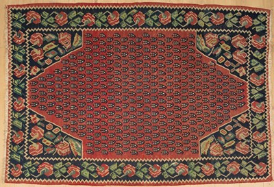 Lot 314 - A Persian rug with a pink floral motif, 210cm...