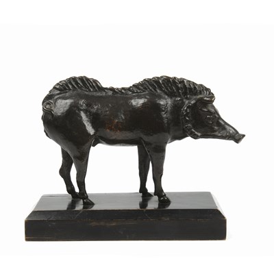 Lot 324 - An antique bronze model of a boar on an...