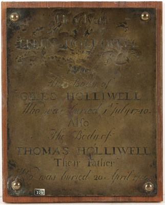 Lot 142 - An 18th century bronze grave plaque dated 1742,...