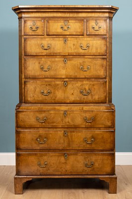 Lot 262 - An 18th century walnut chest on chest, with...