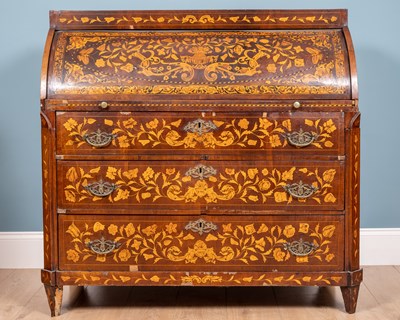 Lot 471 - An 18th century/19th century Dutch marquetry cylinder bureau