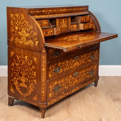 Lot 471 - An 18th century/19th century Dutch marquetry cylinder bureau