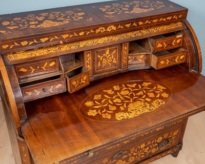 Lot 471 - An 18th century/19th century Dutch marquetry cylinder bureau