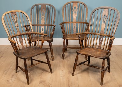 Lot 272 - A group of four antique Windsor armchairs