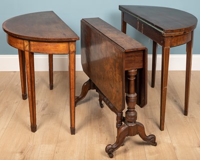 Lot 238 - Two Georgian demi-lune tables, 88cm w x 43cm d...