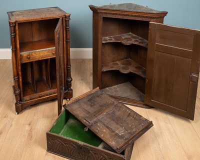 Lot 247 - An oak bible box, a corner stand, and a...