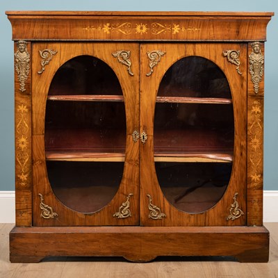 Lot 241 - A walnut display cabinet, with marquetry inlay...