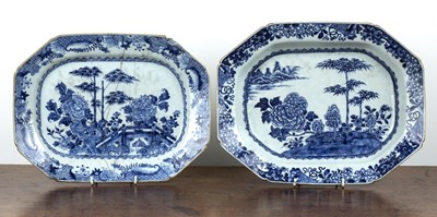 Lot 53 - Two blue and white export meat plates Chinese,...