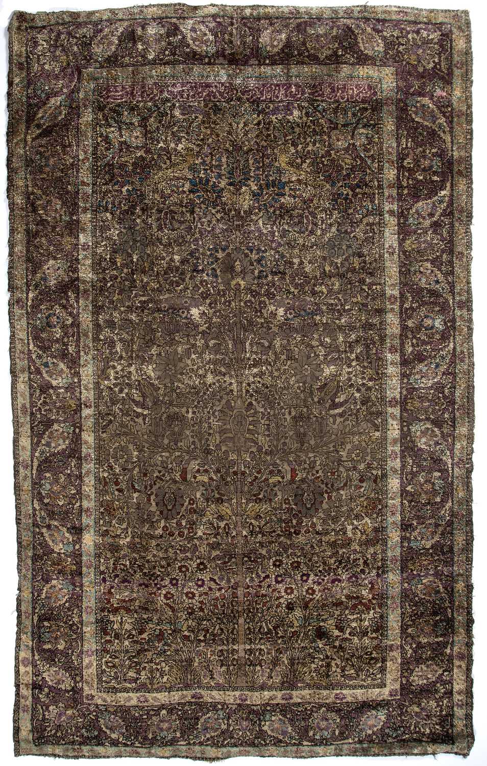 Lot 264 - An antique Persian silk rug with a banded...