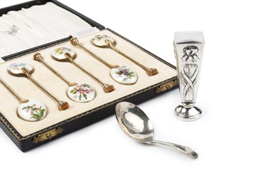 Lot 687 - A set of six silver-gilt and enamel coffee...