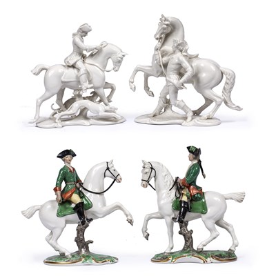 Lot 269 - Four 20th century Nympenburg horse and rider...