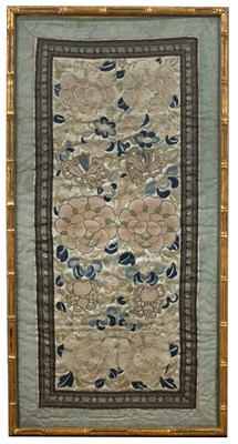 Lot 355 - Framed kesi embroidered sleeve bands Chinese...