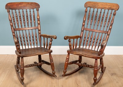 Lot 235 - A pair of similar rocking Windsor chairs,...