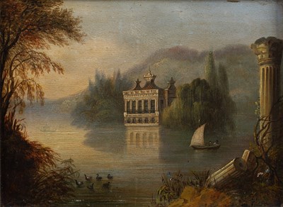 Lot 146 - English School,  Classical lake scene with...