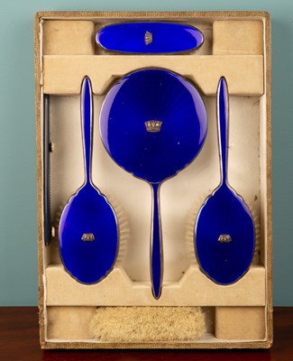 Lot 57 - A boxed set of five cobalt blue silver and...