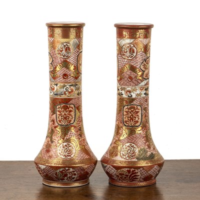 Lot 517 - Pair of Kutani tapering vases with bulbous...