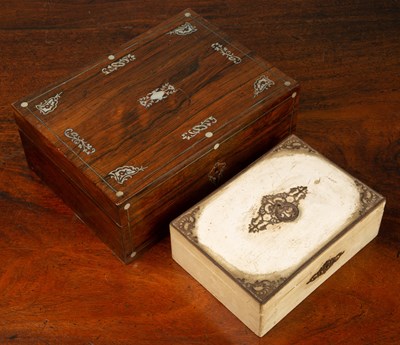 Lot 83 - A rosewood box with mother of pearl inlay...