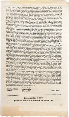 Lot 712 - An 18th century printed copy of the Agreement...