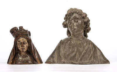 Lot 354 - Two 18th century or earlier carved heads one...