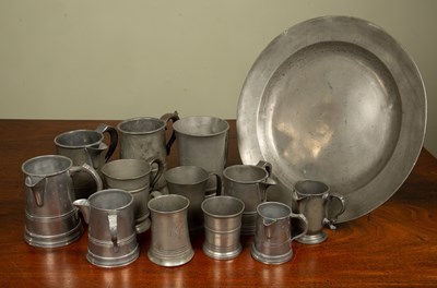 Lot 123 - A collection of 19th c pewter, comprising of a...