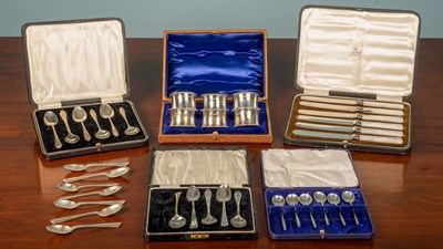 Lot 119 - Five boxed sets of various silver and silver...