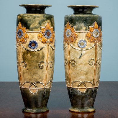 Lot 73A - A pair of Royal Doulton Secessionist vases,...