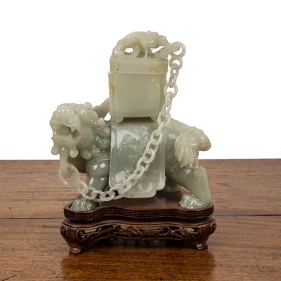 Lot 254 - Carved jade model dog of fo and chi-lin dragon...