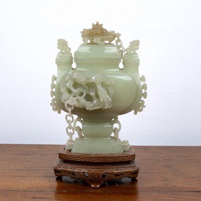 Lot 255 - Carved jade urn and cover Chinese, set with...