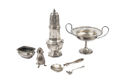 Lot 709 - A silver sugar castor of octagonal baluster...