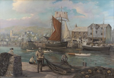 Lot 351 - John Hewitt (20th century) A harbourside with...