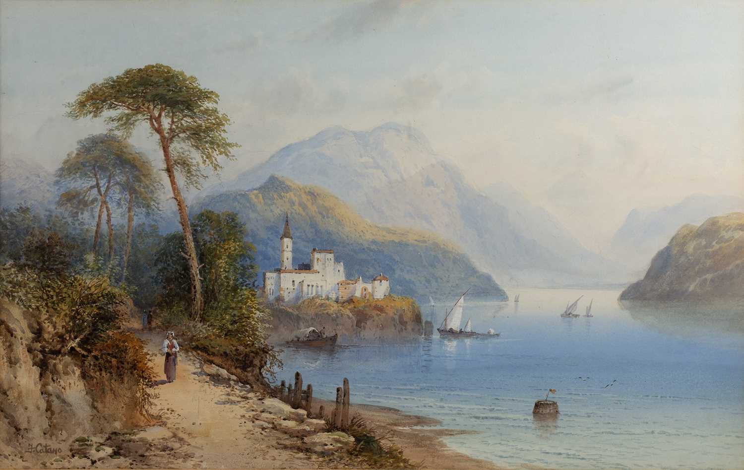 Lot 353 - Frank Catano (1880-1920) An Italian lake side...