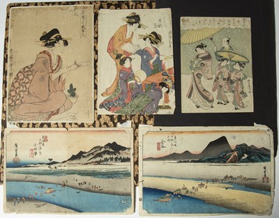 Lot 622 - Group of five woodcuts Japanese to include...