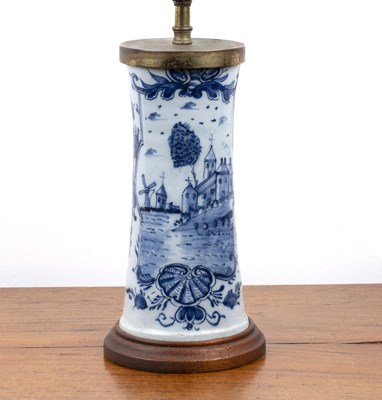 Lot 196 - Delft blue and white porcelain vase/lamp...