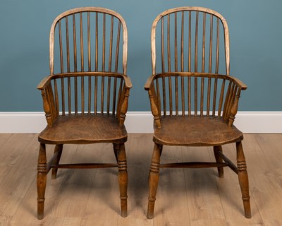 Lot 287 - A pair of antique ash and elm Windsor armchairs