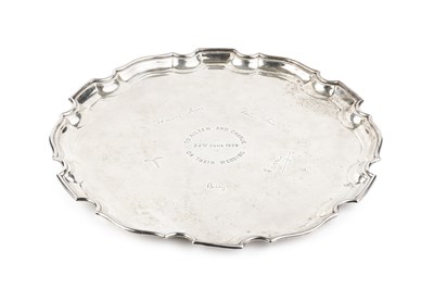 Lot 718 - A George VI silver salver, with piecrust...