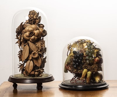 Lot 216 - Two decorative dioramas under glass domes the...