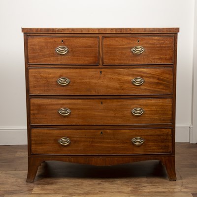 Lot 18 - Mahogany crossbanded chest of bow fronted...