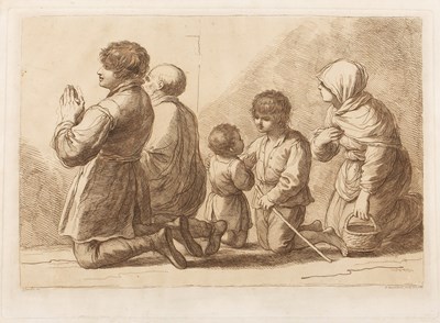 Lot 103 - F Bartolozzi after Guercino A family at prayer,...