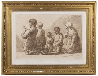 Lot 103 - F Bartolozzi after Guercino A family at prayer,...