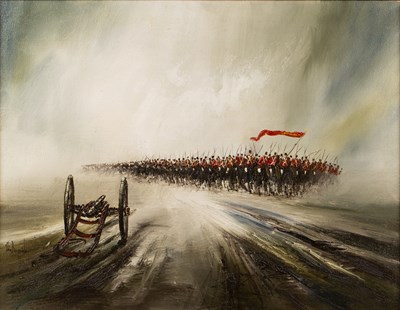 Lot 130 - John Bampfield (b.1947) 'Charge', oil on...