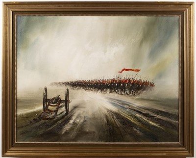 Lot 130 - John Bampfield (b.1947) 'Charge', oil on...