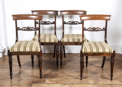 Lot 24 - Set of four rosewood bar back dining chairs...